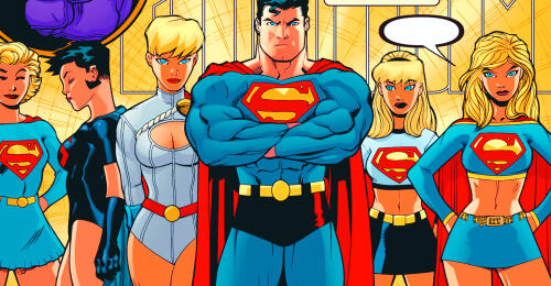 Od lewej: Kara sprzed Kryzysu, Cir-El, Karen, Clark, Linda, Kara | Żródło: Superman/Batman #25