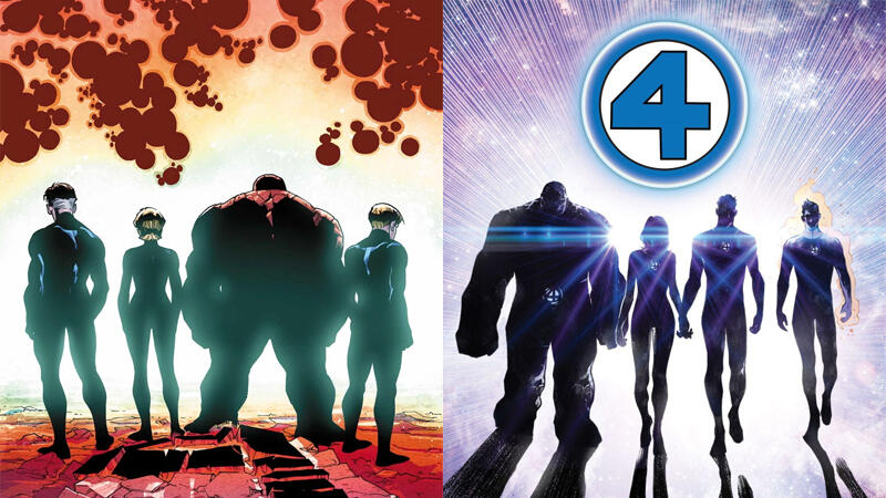 Po lewej: okładka Fantastic Four (1961) #645 Po prawej: wariantowa okładka Fantastic Four (2018) #1