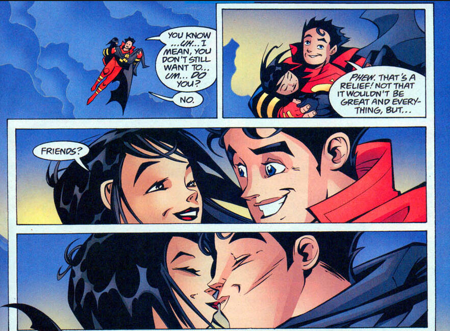 Kon: A wiesz… Eee… Znaczy, nie chcesz dalej… Eee… Chcesz? Cass: Nie. Kon: Uf! Co za ulga! Nie to, że nie byłoby wspaniale i w ogóle, ale… Cass: Przyjaciele?